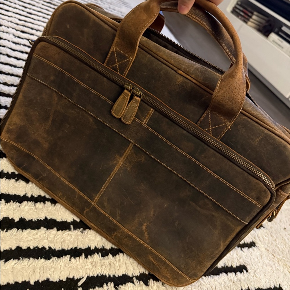 Brown Leather Men's Briefcase Work Bag